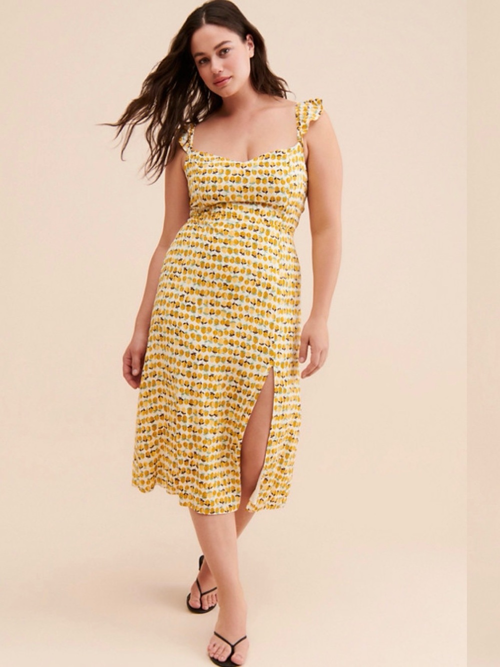 Anthropologie Brand En Elly Lemon 🍋 Printed Midi Dress Sz XL Summer Feminine